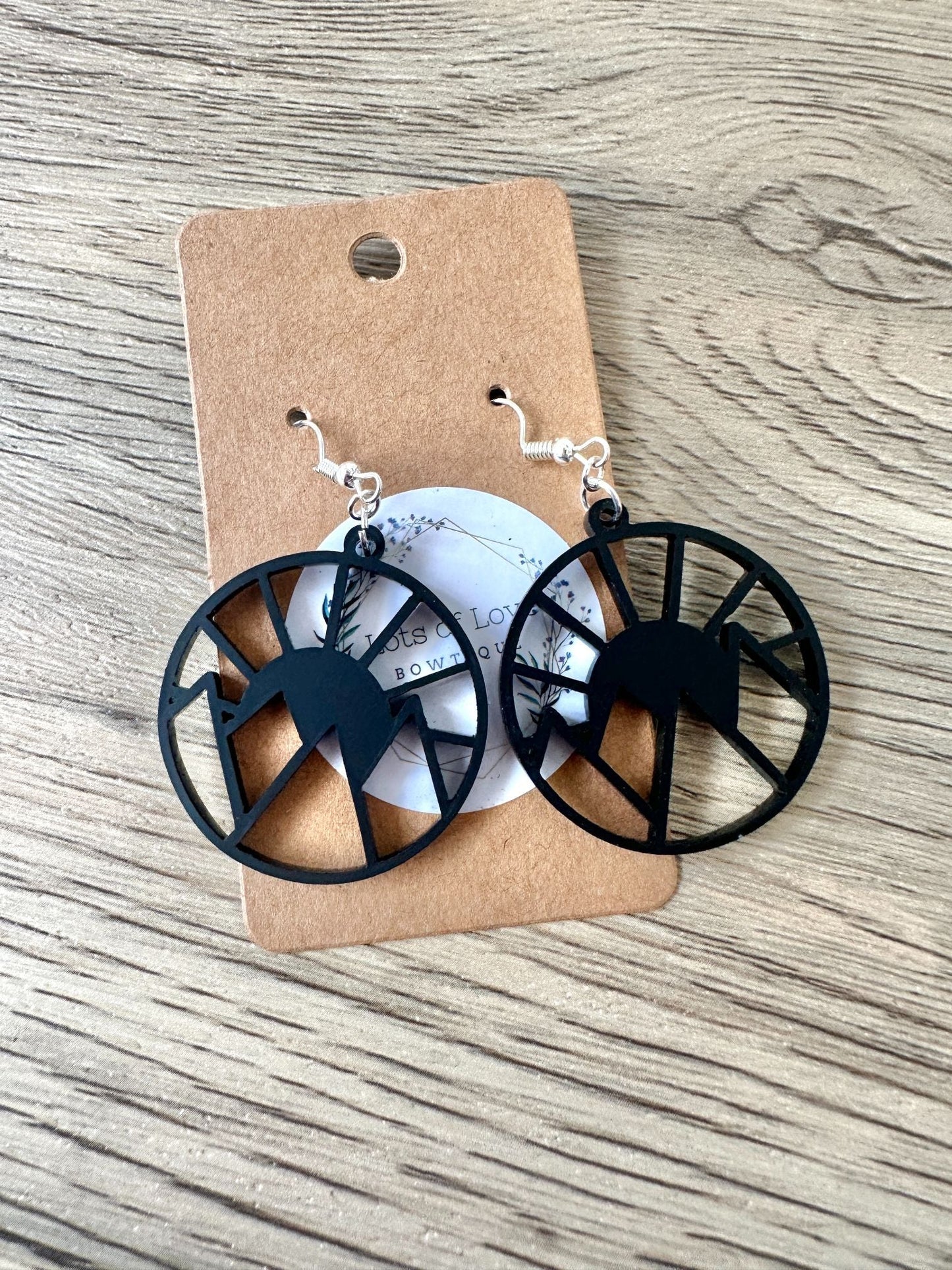 Black Matte Filled Sun Mountain Earrings