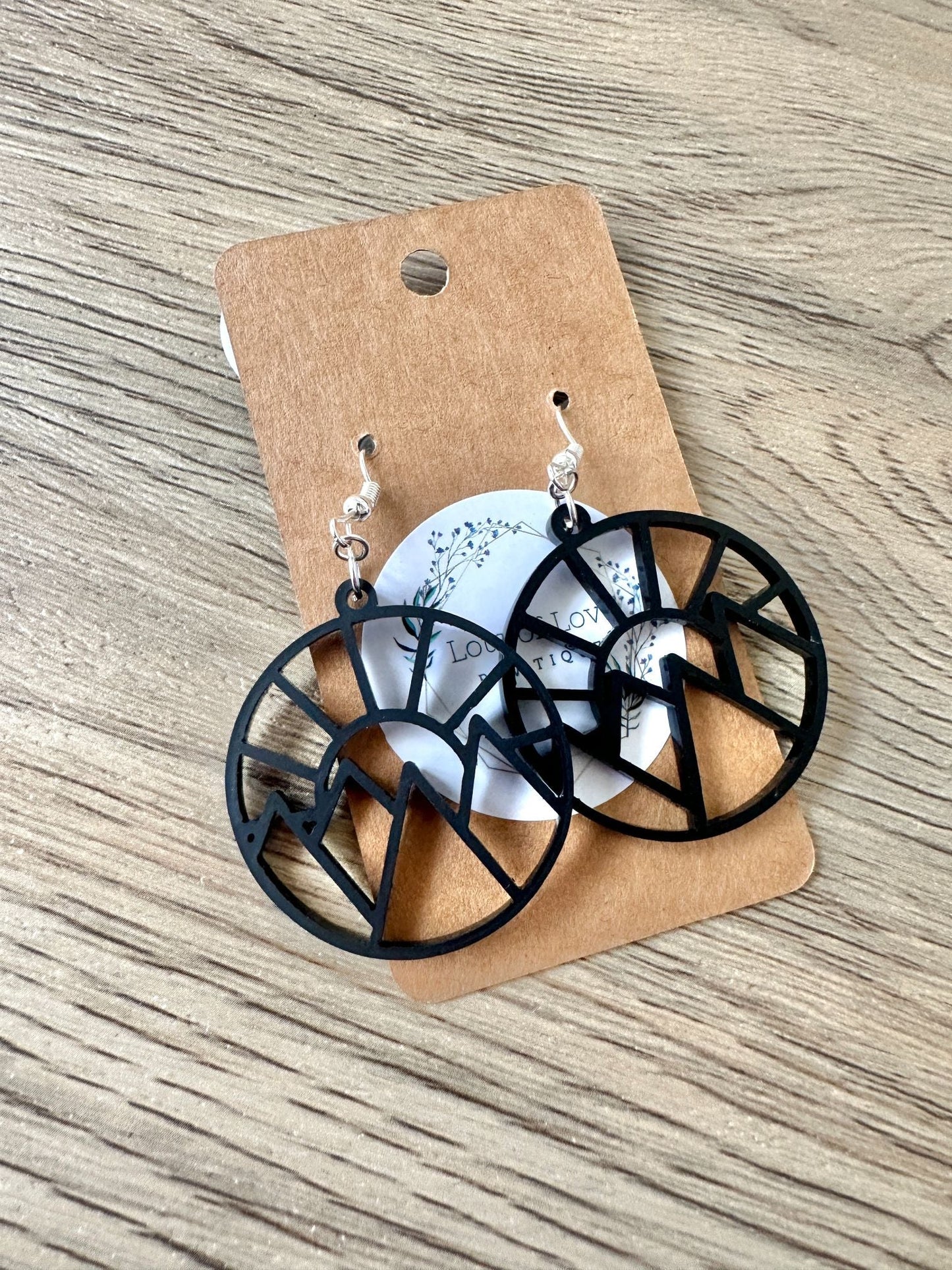 Black Matte Cut out Sun Mountain Earrings