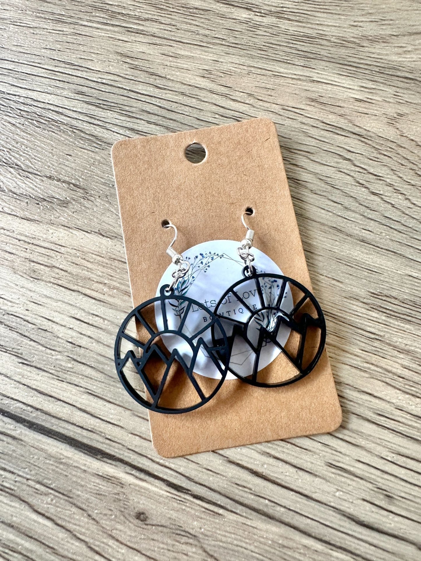 Black Matte Mini Cut out Sun Mountain Earrings