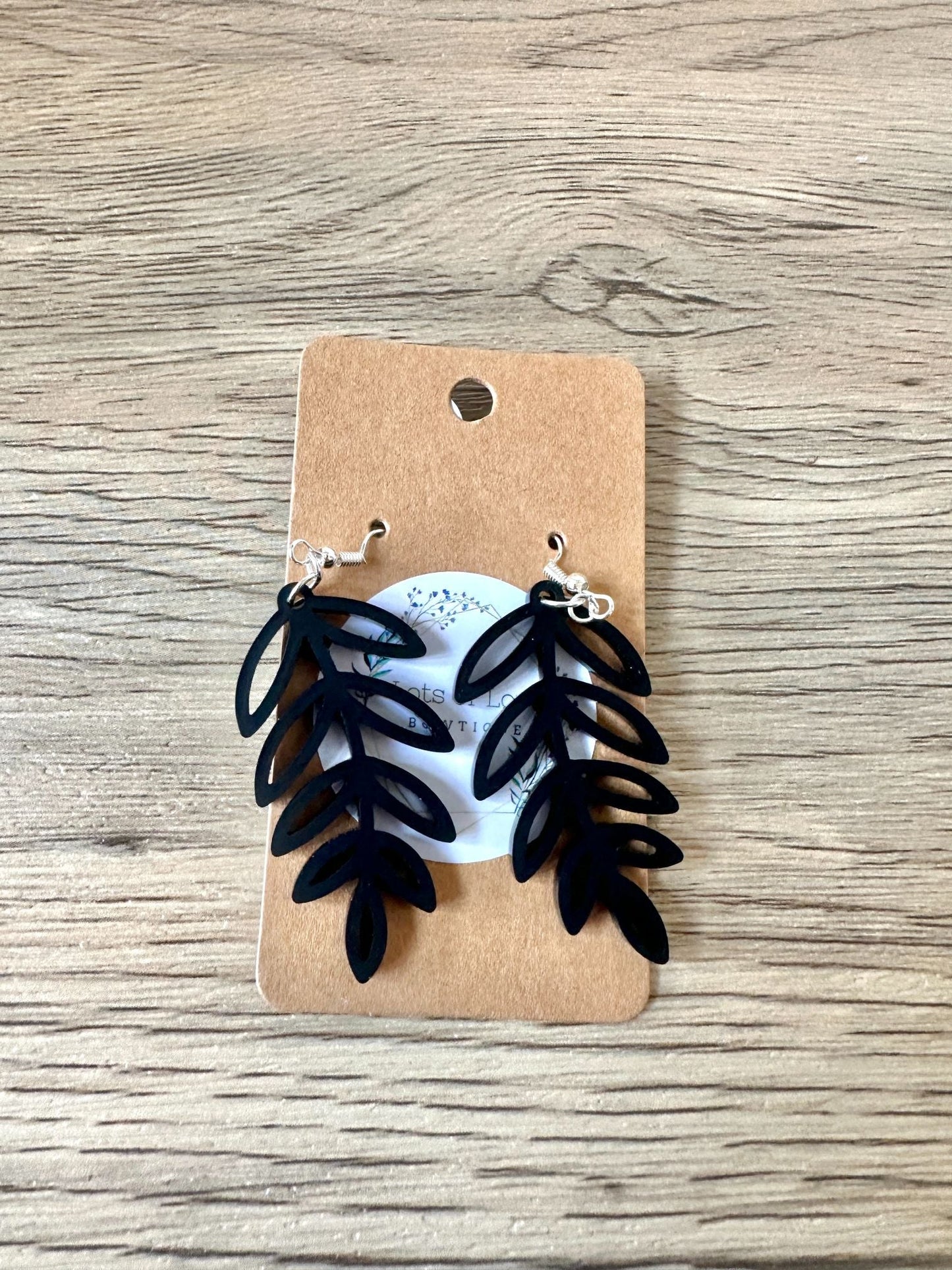 Black Matte Cut out Leaf Earrings