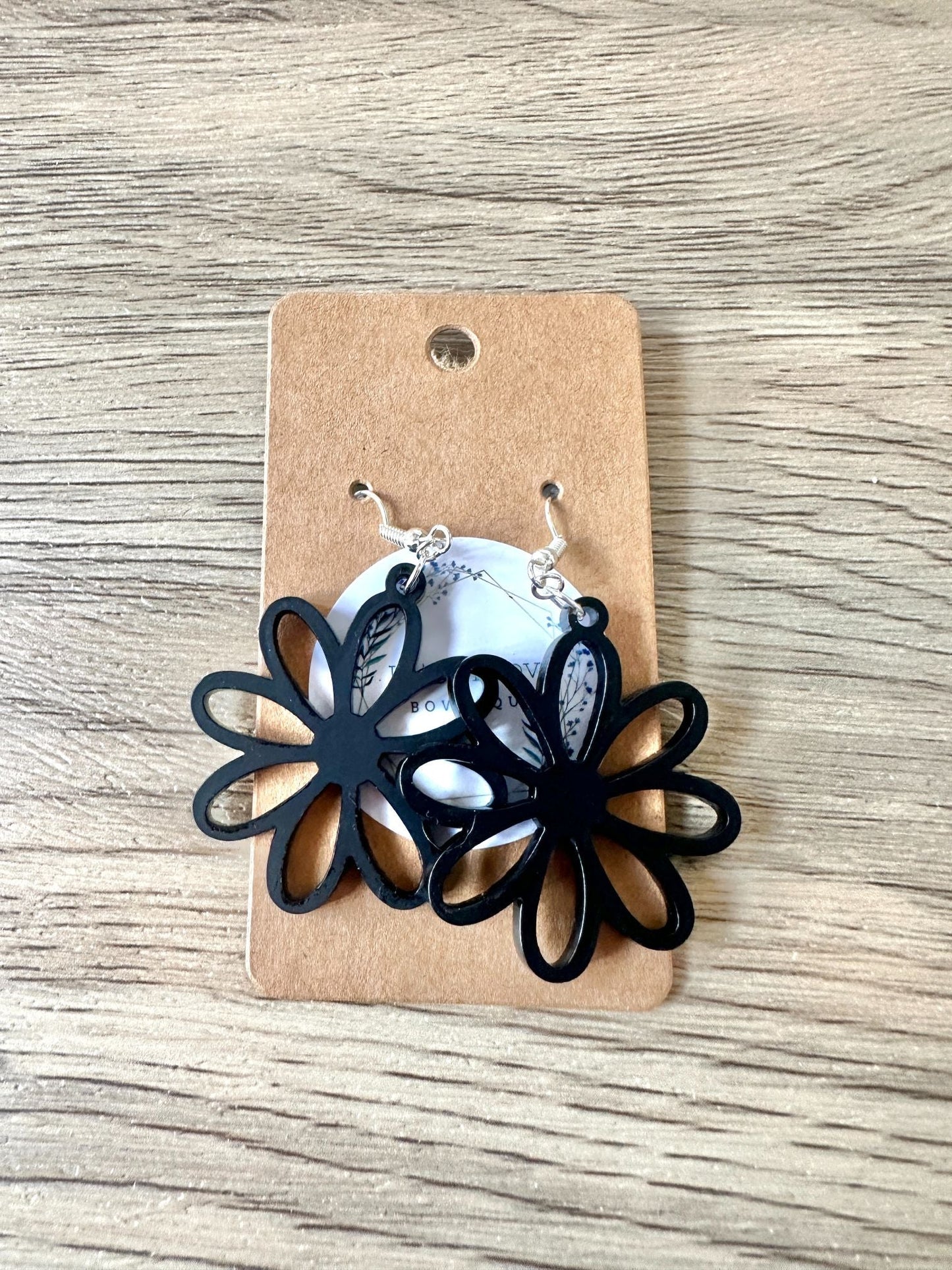 Black Matte Cut out Daisy Earrings