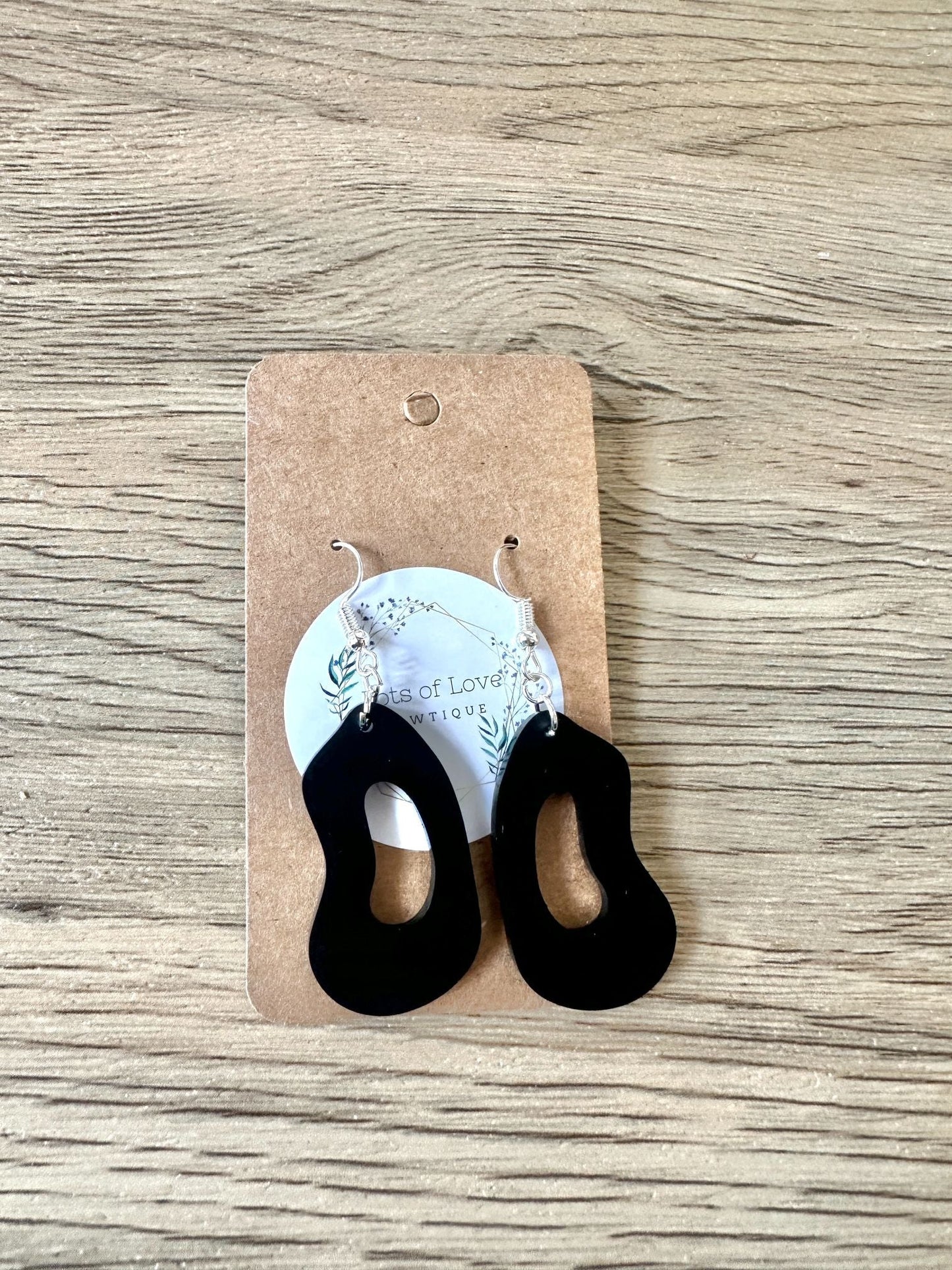 Black Matte Crazy Oval Earrings