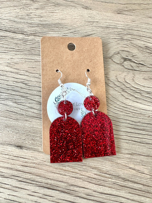 Red Glitter Filled Arch Drop Earrings