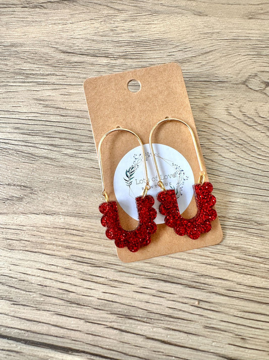 Red Glitter Gold Arch Earrings