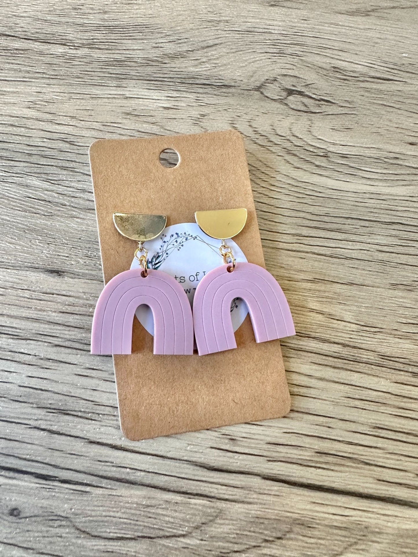 Matte Dusty Rose Gold Half Circle Rainbow Stud Drop Earrings