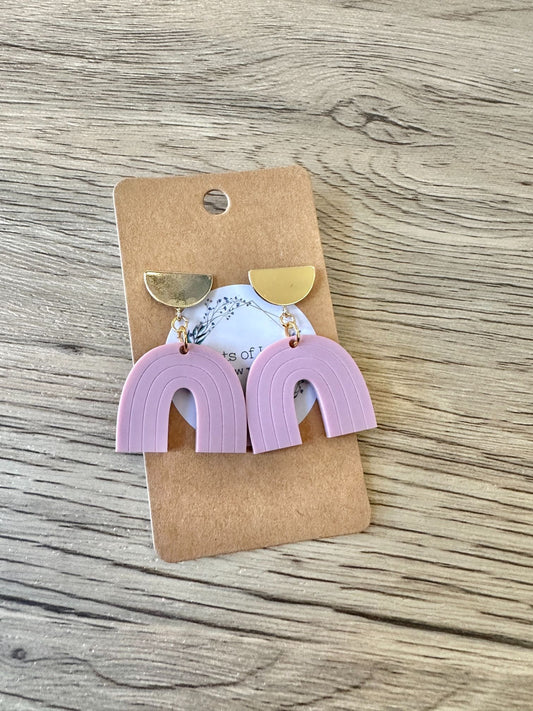 Matte Dusty Rose Gold Half Circle Rainbow Stud Drop Earrings