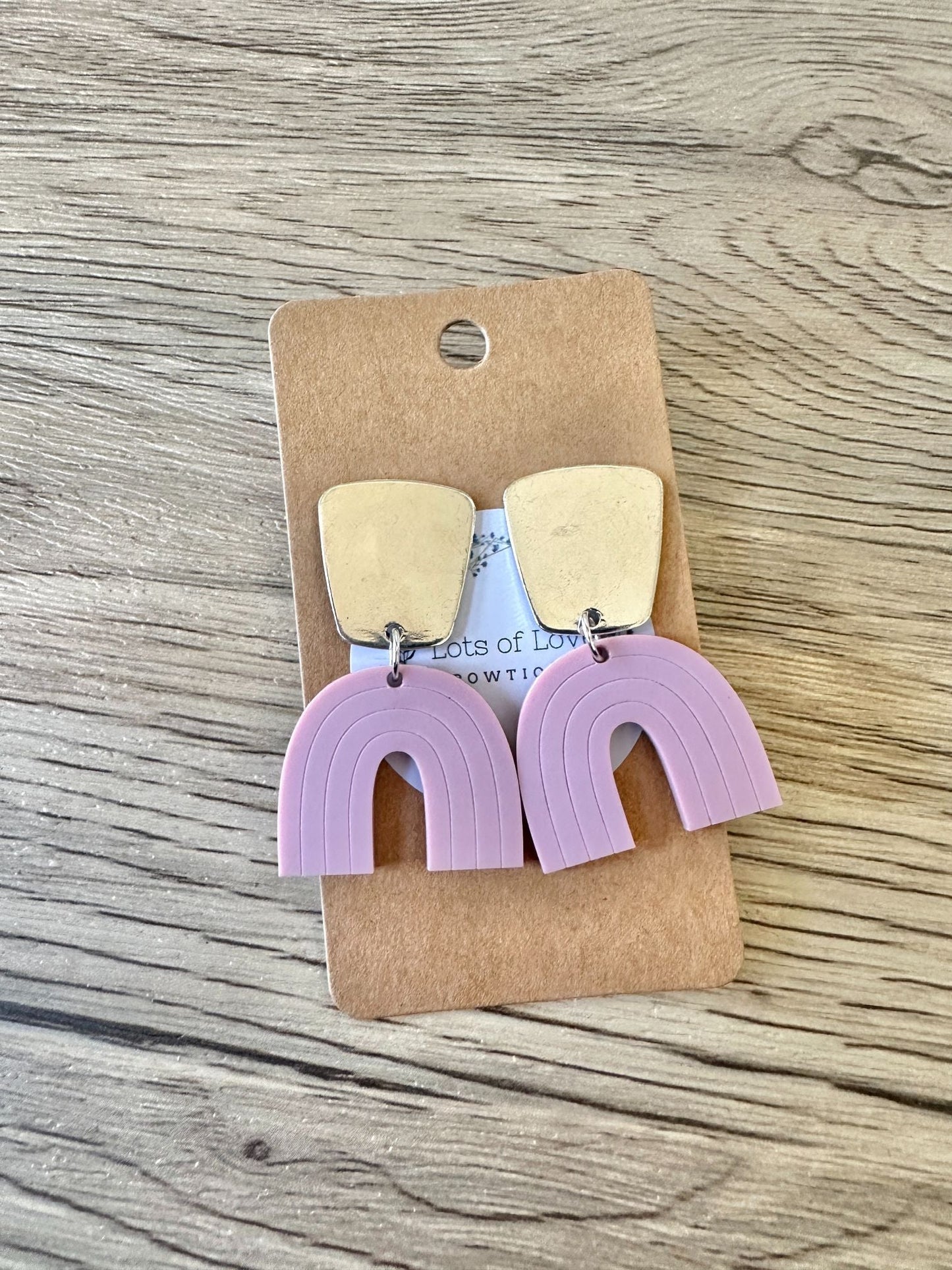 Matte Dusty Rose Silver Rectangle Rainbow Stud Drop Earrings