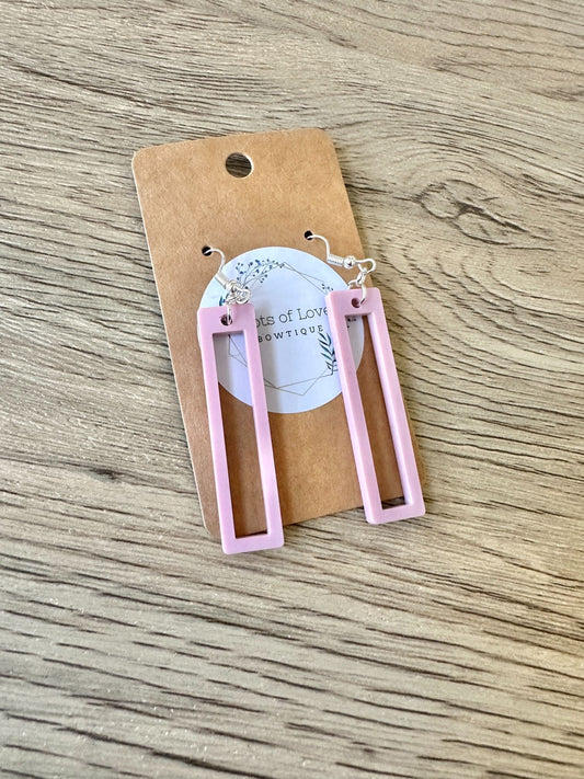 Matte Dusty Rose Cut out Rectangle Earrings