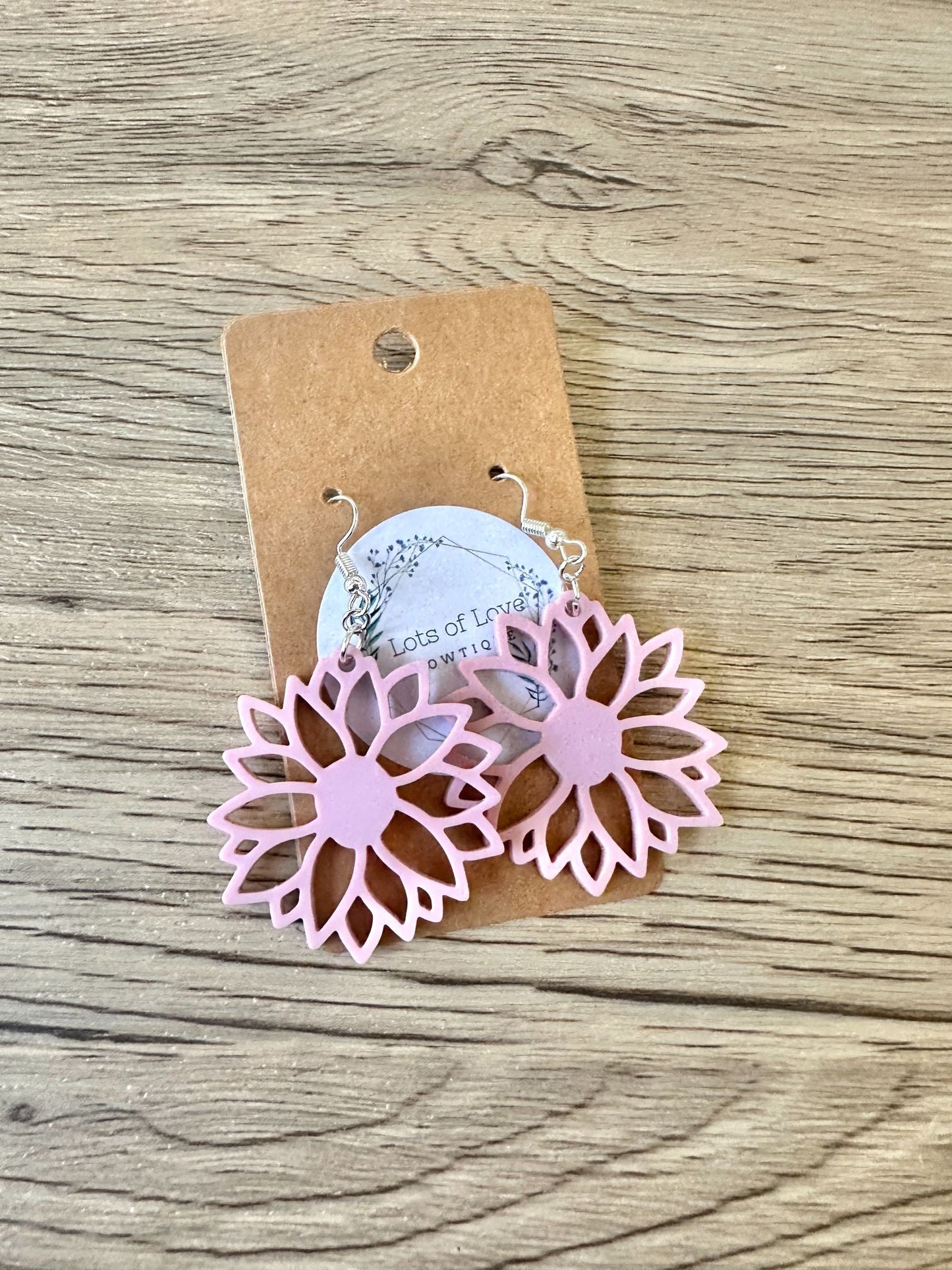Matte Dusty Rose Cut out Sunflower Earrings