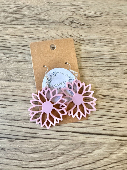 Matte Dusty Rose Cut out Sunflower Earrings