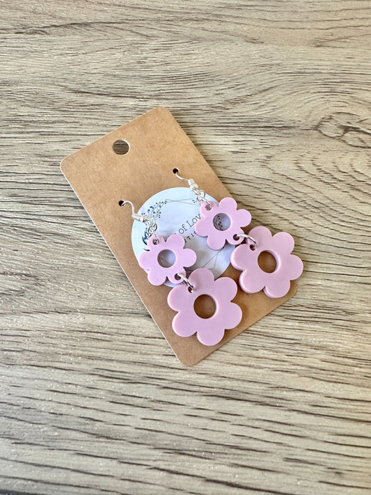 Matte Dusty Rose Double Daisy Earrings