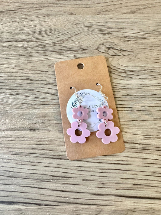 Matte Dusty Rose Mini Double Daisy Earrings