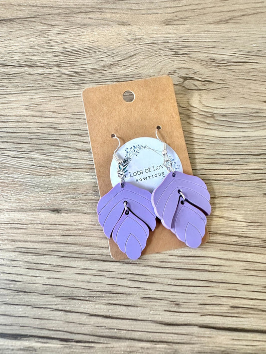 Matte Purple Double Leaf Earrings