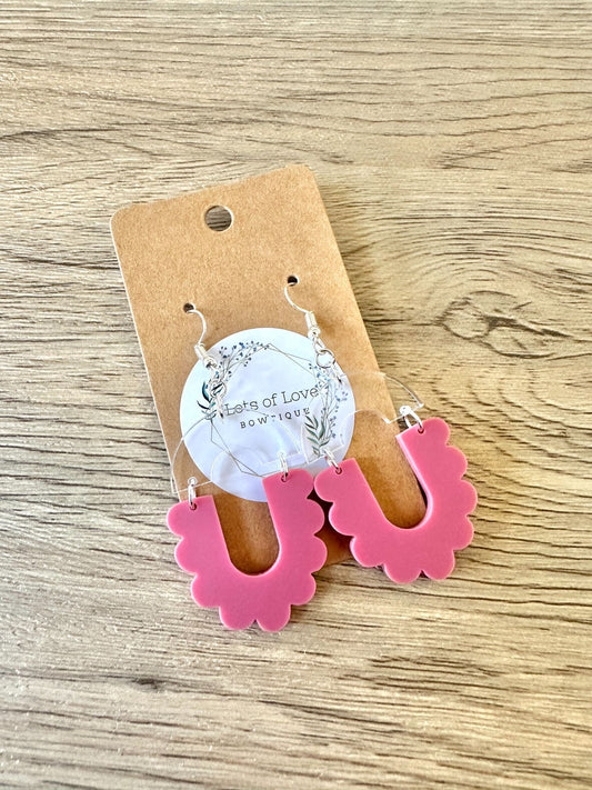 Matte Mullberry and Clear Scalloped Earrings