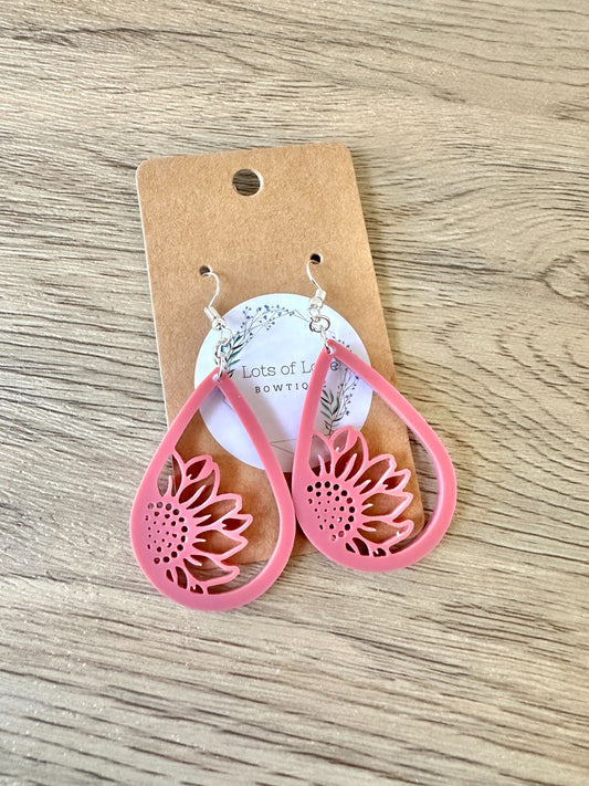 Matte Mullberry Sunflower Teardrop Earrings