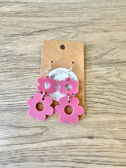 Matte Mullberry Double Daisy Earrings