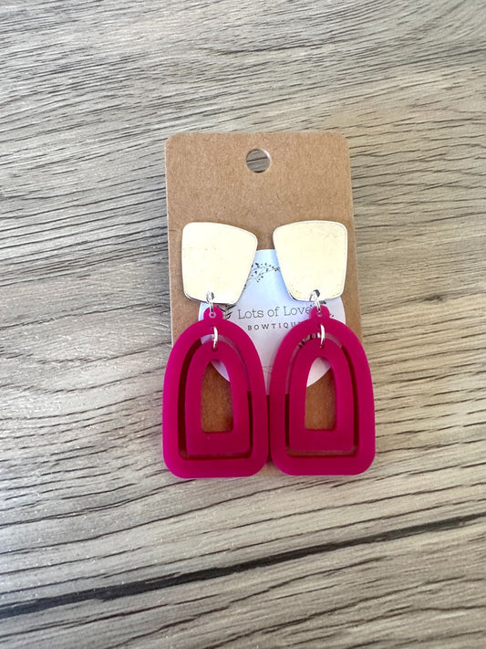 Matte Berry Double Open Arch Silver Stud Drop Earrings