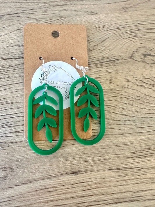 Matte Green Leaf Hoop Earrings