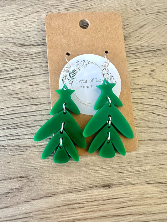 Matte Green Stacked Tree Earrings