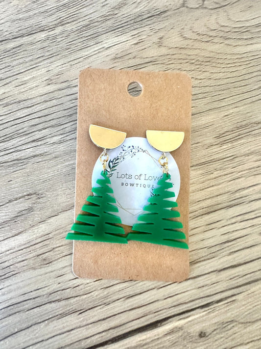 Matte Green Zig Zag Tree Earrings