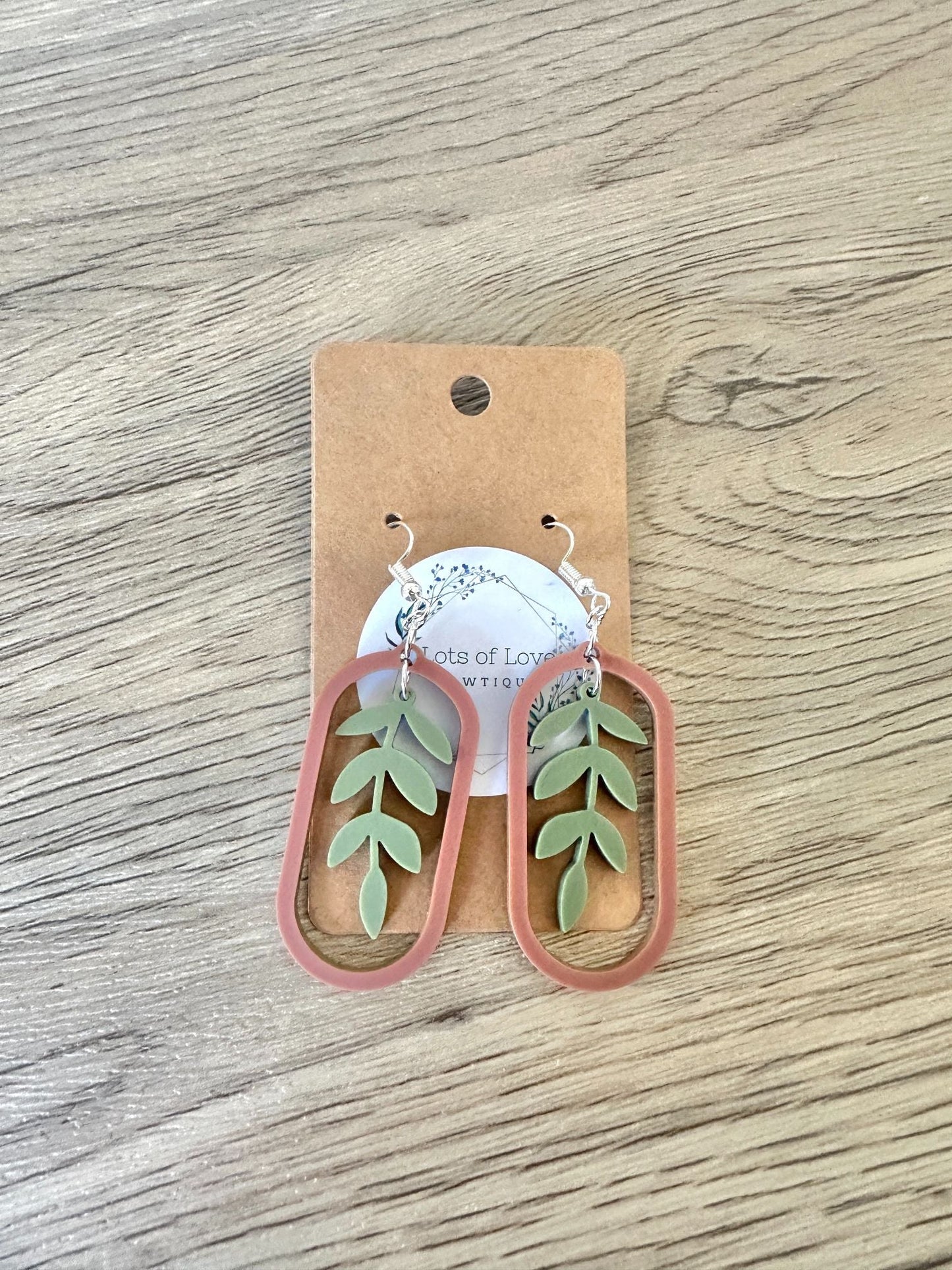 Matte Olive and Rust Leaf Hoop Earrings