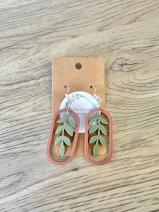 Matte Olive and Rust Leaf Hoop Earrings