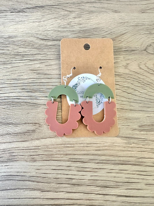 Matte Olive and Rust Scalloped Earrings