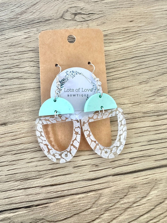 Matte Mint Leopard Engraved Earrings