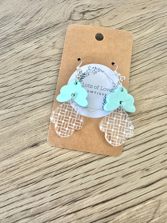 Matte Mint Skinny Scalloped Engraved Earrings