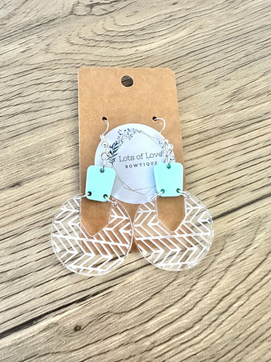 Matte Mint Circle Herringbone Engraved Earrings