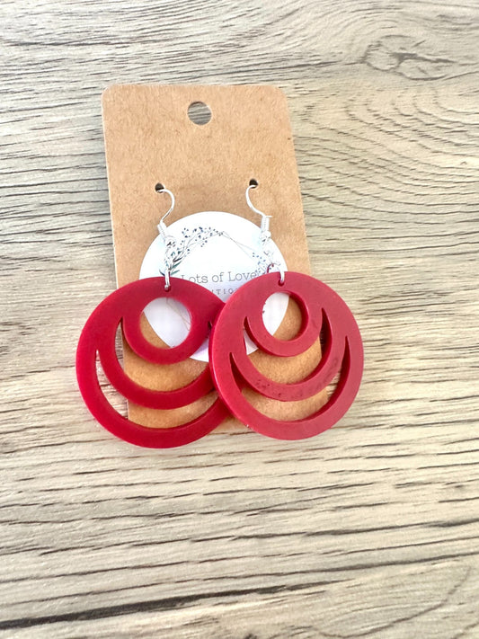 Matte Burgandy Cut out Circle Earrings