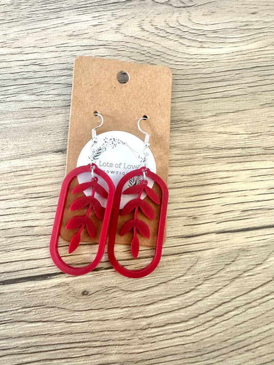 Matte Burgandy Leaf Hoop Earrings
