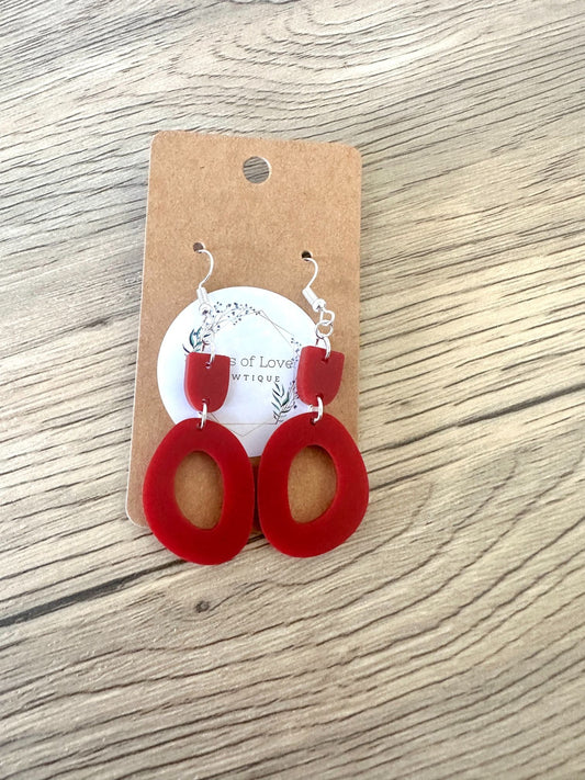 Matte Burgandy Oval Drop Earrings