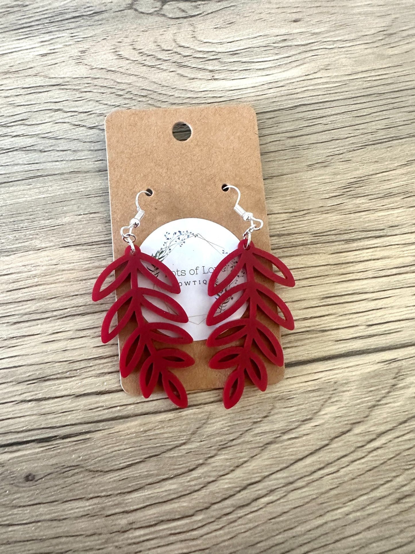Matte Burgandy Cut out Leaf Earrings