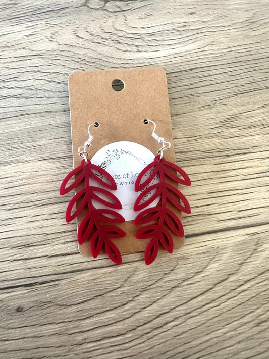 Matte Burgandy Cut out Leaf Earrings