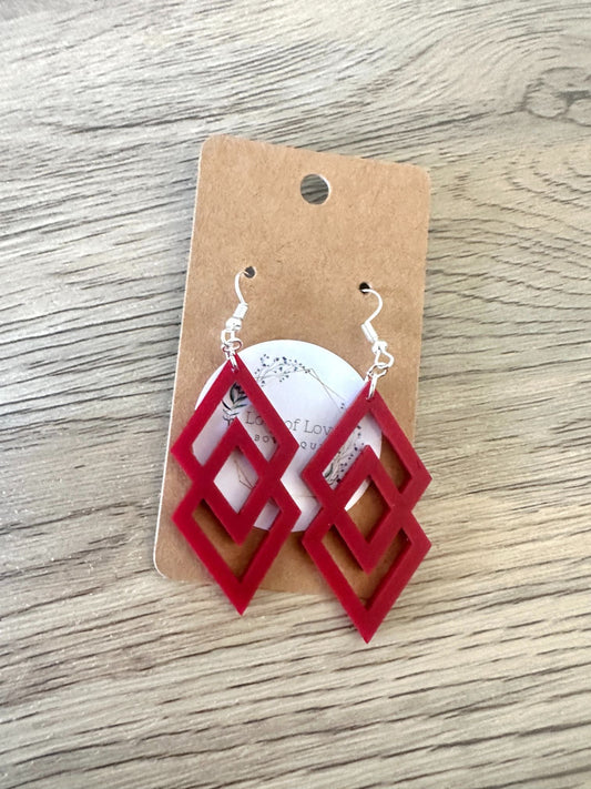 Matte Burgandy Stacked Diamond Earrings