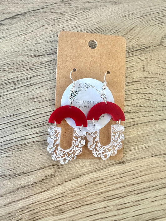 Matte Burgandy Scalloped Floral Engraved Earrings