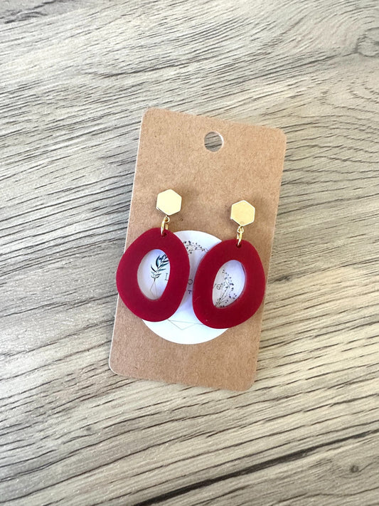 Matte Burgandy Oval Stud Drop Earrings