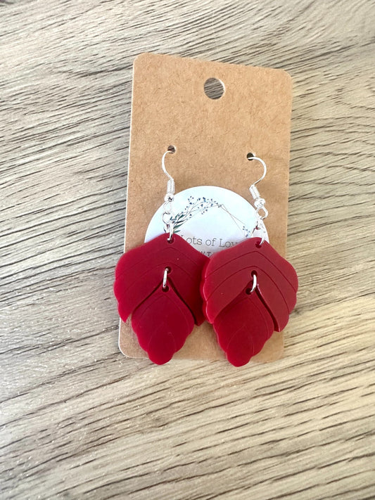 Matte Burgandy Double Leaf Earrings