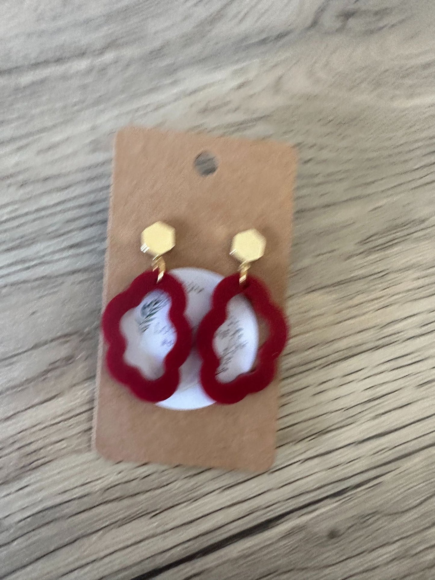 Matte Burgandy Cloud Gold Hexagon Stud Drop Earrings