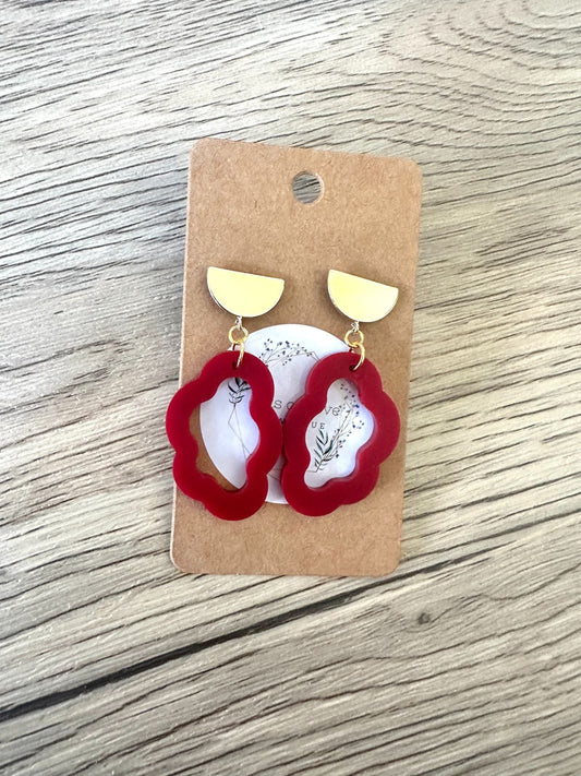 Matte Burgandy Cloud Gol Half Circle Stud Drop Earrings