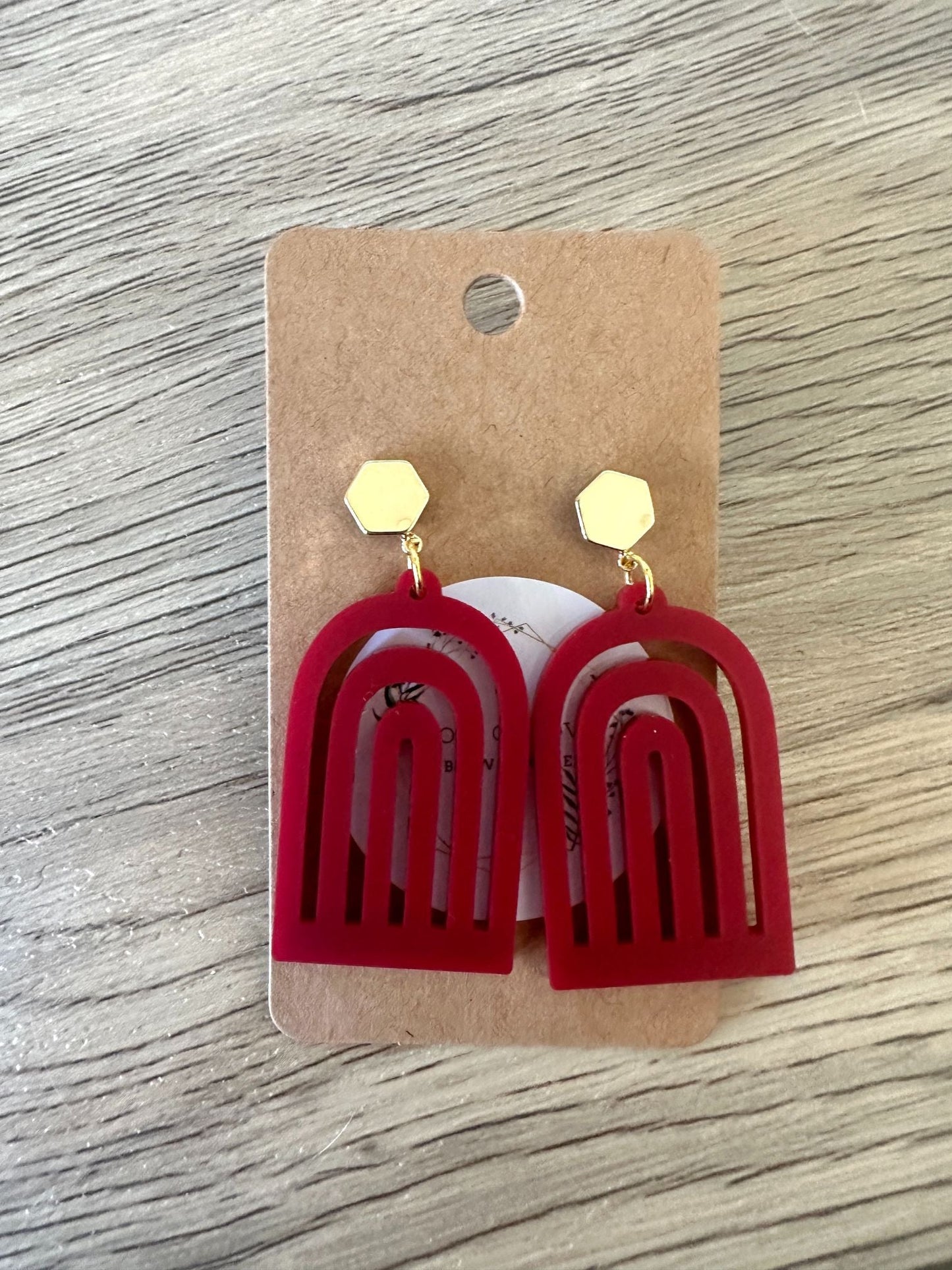 Matte Burgandy Rainbow Hexagon Stud Drop Earrings