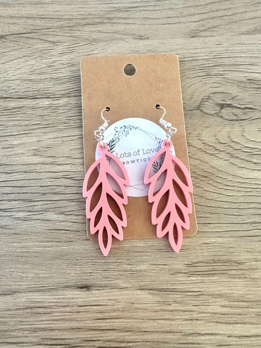 Matte Coral Straight Leaf Earrings