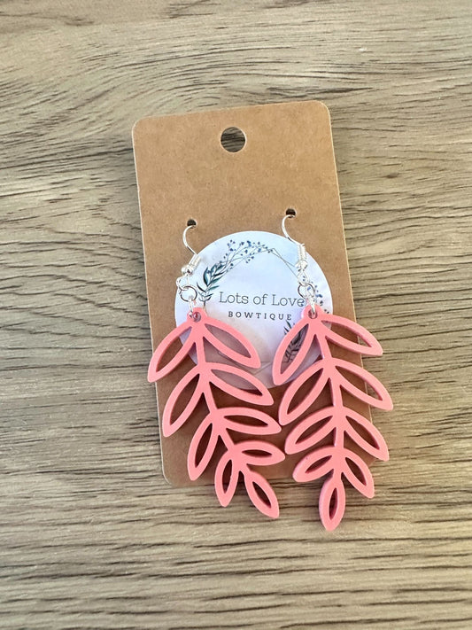 Matte Coral Cut out Leaf Earrings