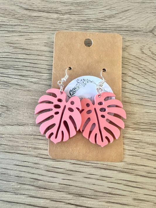 Matte Coral Cut out Monstera Earrings