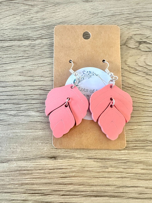 Matte Coral Double Leaf Earrings