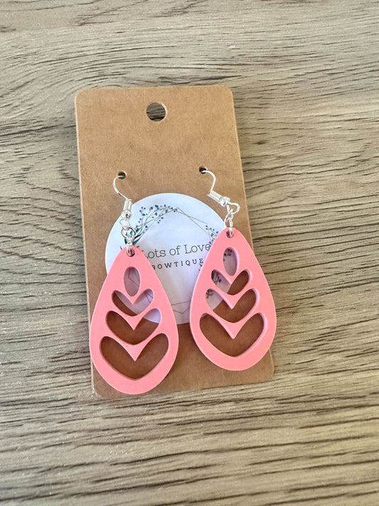 Matte Coral Cut out Teardrop Earrings