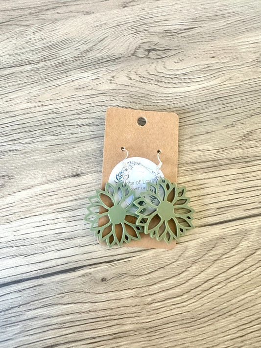 Matte Olive Cut out Sunflower Earrings
