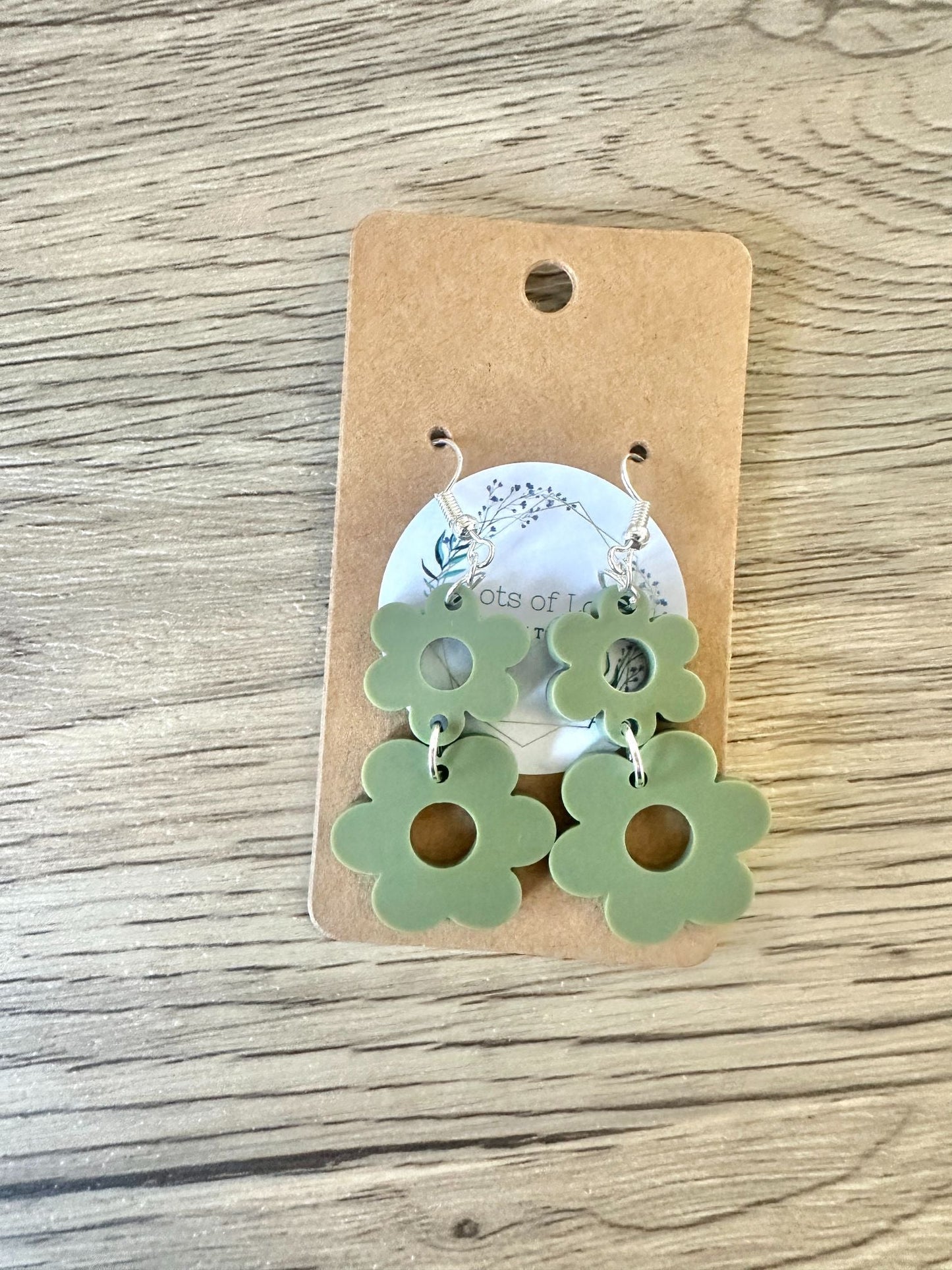 Matte Olive Double Daisy Earrings