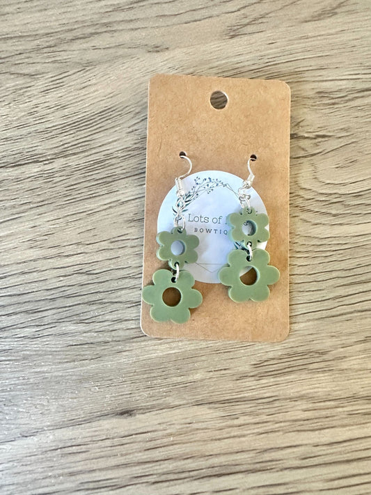 Matte Olive Mini Double Daisy Earrings